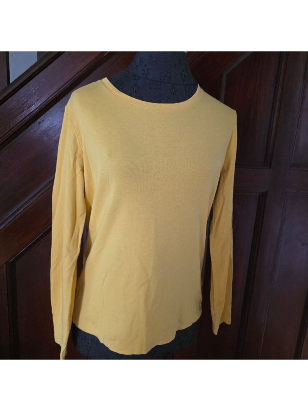 Talbots Womens Yellow Long Sleeve Crewneck T-Shirt 100% Cotton Size M